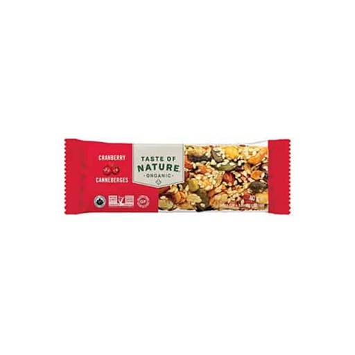[SNE-1800] BARRE DE CERALES CRANBERRIES - BIO - 40 G - PAR 16 - TASTE OF NATURE